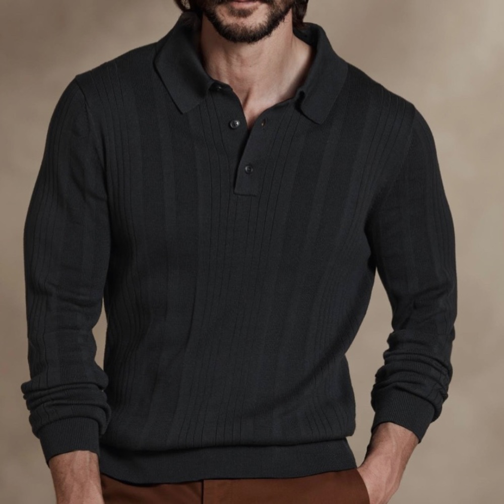 NWT Black Cotton Sweater Polo Long Sleeve